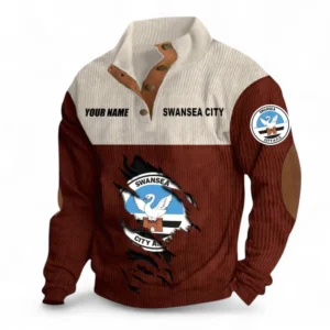 Swansea City Fans Gift Men's Stand Up Collar Base Shirt, All Over Print Men's Stand Up Collar Base Shirt For Sport Fan, Custom Name EPL117073125255-Dark Red