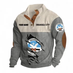 Swansea City Fans Gift Men's Stand Up Collar Base Shirt, All Over Print Men's Stand Up Collar Base Shirt For Sport Fan, Custom Name EPL117073125255-Gray