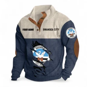 Swansea City Fans Gift Men's Stand Up Collar Base Shirt, All Over Print Men's Stand Up Collar Base Shirt For Sport Fan, Custom Name EPL117073125255-Navy Blue