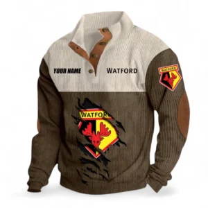 Watford Fans Gift Men's Stand Up Collar Base Shirt, All Over Print Men's Stand Up Collar Base Shirt For Sport Fan, Custom Name EPL117073125256-Brown