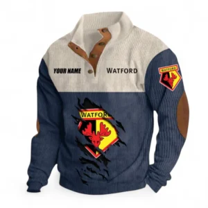 Watford Fans Gift Men's Stand Up Collar Base Shirt, All Over Print Men's Stand Up Collar Base Shirt For Sport Fan, Custom Name EPL117073125256-Navy Blue