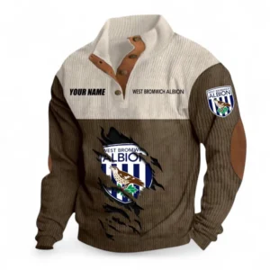 West Bromwich Albion Fans Gift Men's Stand Up Collar Base Shirt, All Over Print Men's Stand Up Collar Base Shirt For Sport Fan, Custom Name EPL117073125257-Brown