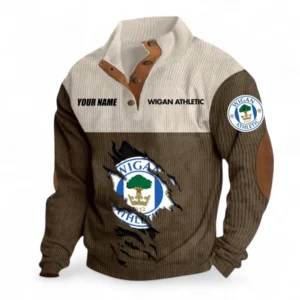 Wigan Athletic Fans Gift Men's Stand Up Collar Base Shirt, All Over Print Men's Stand Up Collar Base Shirt For Sport Fan, Custom Name EPL117073125258-Brown