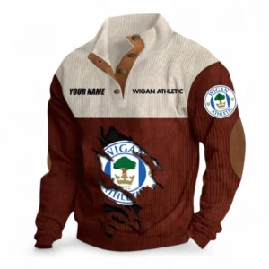 Wigan Athletic Fans Gift Men's Stand Up Collar Base Shirt, All Over Print Men's Stand Up Collar Base Shirt For Sport Fan, Custom Name EPL117073125258-Dark Red