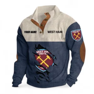 West Ham United Fans Gift Men's Stand Up Collar Base Shirt, All Over Print Men's Stand Up Collar Base Shirt For Sport Fan, Custom Name EPL117073125264-Navy Blue