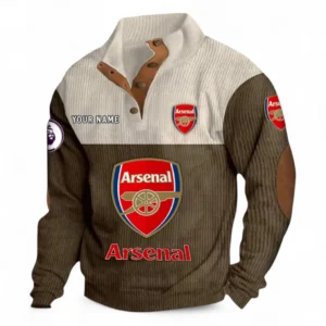 Arsenal Fans Gift Men's Stand Up Collar Base Shirt, All Over Print Men's Stand Up Collar Base Shirt For Sport Fan, Custom Name EPL118073125558-Brown