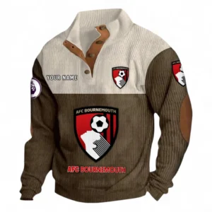 Bournemouth Fans Gift Men's Stand Up Collar Base Shirt, All Over Print Men's Stand Up Collar Base Shirt For Sport Fan, Custom Name EPL118073125563-Brown