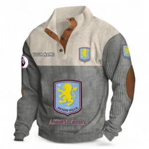 Aston Villa Fans Gift Men's Stand Up Collar Base Shirt, All Over Print Men's Stand Up Collar Base Shirt For Sport Fan, Custom Name EPL118073125564-Gray