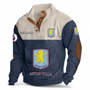 Aston Villa Fans Gift Men's Stand Up Collar Base Shirt, All Over Print Men's Stand Up Collar Base Shirt For Sport Fan, Custom Name EPL118073125564-Navy Blue