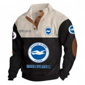 Brighton & Hove Albion Fans Gift Men's Stand Up Collar Base Shirt, All Over Print Men's Stand Up Collar Base Shirt For Sport Fan, Custom Name EPL118073125567-Black