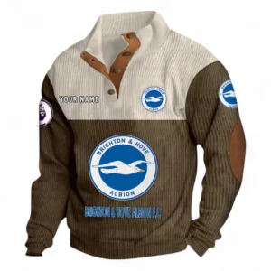 Brighton & Hove Albion Fans Gift Men's Stand Up Collar Base Shirt, All Over Print Men's Stand Up Collar Base Shirt For Sport Fan, Custom Name EPL118073125567-Brown
