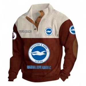 Brighton & Hove Albion Fans Gift Men's Stand Up Collar Base Shirt, All Over Print Men's Stand Up Collar Base Shirt For Sport Fan, Custom Name EPL118073125567-Dark Red