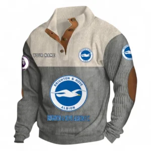 Brighton & Hove Albion Fans Gift Men's Stand Up Collar Base Shirt, All Over Print Men's Stand Up Collar Base Shirt For Sport Fan, Custom Name EPL118073125567-Gray