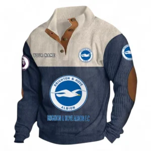Brighton & Hove Albion Fans Gift Men's Stand Up Collar Base Shirt, All Over Print Men's Stand Up Collar Base Shirt For Sport Fan, Custom Name EPL118073125567-Navy Blue