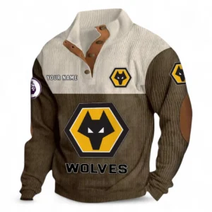 Wolverhampton Wanderers Fans Gift Men's Stand Up Collar Base Shirt, All Over Print Men's Stand Up Collar Base Shirt For Sport Fan, Custom Name EPL118073125571-Brown