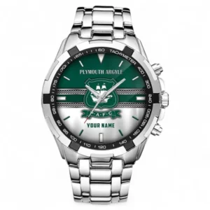 Plymouth Argyle Fans Gift Steel Watches, All Over Print Steel Watches For Sport Fan, Custom Name EPL99072825001