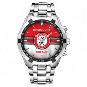 Bristol City Fans Gift Steel Watches, All Over Print Steel Watches For Sport Fan, Custom Name EPL99072825002