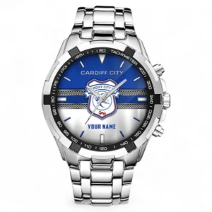 Cardiff City Fans Gift Steel Watches, All Over Print Steel Watches For Sport Fan, Custom Name EPL99072825006