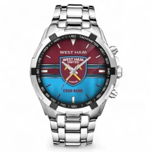West Ham United FC Fans Gift Steel Watches, All Over Print Steel Watches For Sport Fan, Custom Name EPL99072825015