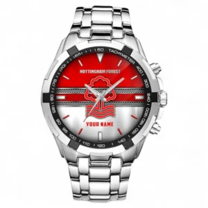Nottingham Forest F.C Fans Gift Steel Watches, All Over Print Steel Watches For Sport Fan, Custom Name EPL99072825025