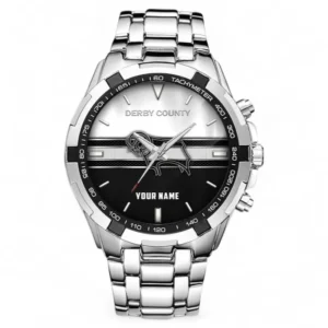 Derby County Fans Gift Steel Watches, All Over Print Steel Watches For Sport Fan, Custom Name EPL99072825031
