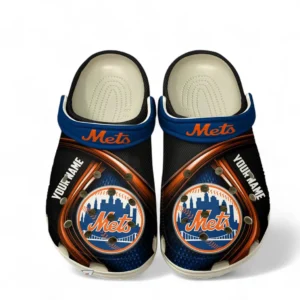 New York Mets Fans Gift Crocs, All Over Print Crocs For Sport Fan, Custom Name MLB137072325683-White