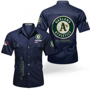 Oakland Athletics Fans Gift Short Sleeved Shirt, All Over Print Short Sleeved Shirt For Sport Fan, Custom Name MLB140072325444-Dark Blue