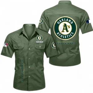 Oakland Athletics Fans Gift Short Sleeved Shirt, All Over Print Short Sleeved Shirt For Sport Fan, Custom Name MLB140072325444-Army Green