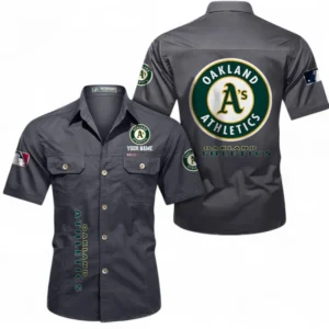 Oakland Athletics Fans Gift Short Sleeved Shirt, All Over Print Short Sleeved Shirt For Sport Fan, Custom Name MLB140072325444-Dark Gray