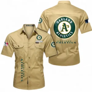 Oakland Athletics Fans Gift Short Sleeved Shirt, All Over Print Short Sleeved Shirt For Sport Fan, Custom Name MLB140072325444-Khaki