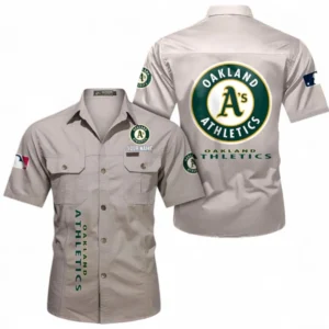 Oakland Athletics Fans Gift Short Sleeved Shirt, All Over Print Short Sleeved Shirt For Sport Fan, Custom Name MLB140072325444-Beige