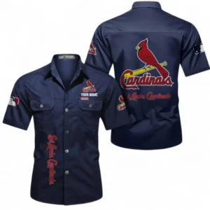 St. Louis Cardinals Fans Gift Short Sleeved Shirt, All Over Print Short Sleeved Shirt For Sport Fan, Custom Name MLB140072325445-Dark Blue
