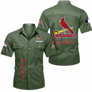 St. Louis Cardinals Fans Gift Short Sleeved Shirt, All Over Print Short Sleeved Shirt For Sport Fan, Custom Name MLB140072325445-Army Green