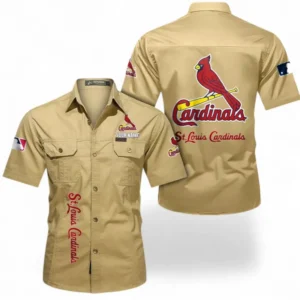 St. Louis Cardinals Fans Gift Short Sleeved Shirt, All Over Print Short Sleeved Shirt For Sport Fan, Custom Name MLB140072325445-Khaki