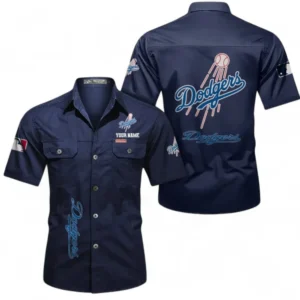Los Angeles Dodgers Fans Gift Short Sleeved Shirt, All Over Print Short Sleeved Shirt For Sport Fan, Custom Name MLB140072325446-Dark Blue