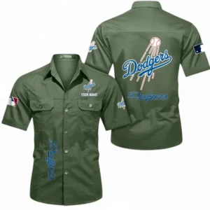 Los Angeles Dodgers Fans Gift Short Sleeved Shirt, All Over Print Short Sleeved Shirt For Sport Fan, Custom Name MLB140072325446-Army Green