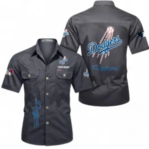 Los Angeles Dodgers Fans Gift Short Sleeved Shirt, All Over Print Short Sleeved Shirt For Sport Fan, Custom Name MLB140072325446-Dark Gray