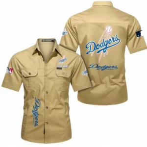 Los Angeles Dodgers Fans Gift Short Sleeved Shirt, All Over Print Short Sleeved Shirt For Sport Fan, Custom Name MLB140072325446-Khaki