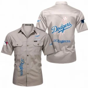 Los Angeles Dodgers Fans Gift Short Sleeved Shirt, All Over Print Short Sleeved Shirt For Sport Fan, Custom Name MLB140072325446-Beige