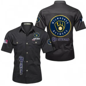 Milwaukee Brewers Fans Gift Short Sleeved Shirt, All Over Print Short Sleeved Shirt For Sport Fan, Custom Name MLB140072325447-Black