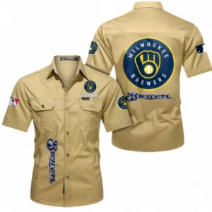 Milwaukee Brewers Fans Gift Short Sleeved Shirt, All Over Print Short Sleeved Shirt For Sport Fan, Custom Name MLB140072325447-Khaki