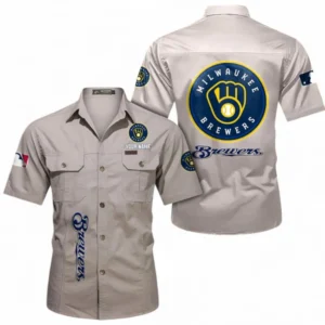 Milwaukee Brewers Fans Gift Short Sleeved Shirt, All Over Print Short Sleeved Shirt For Sport Fan, Custom Name MLB140072325447-Beige