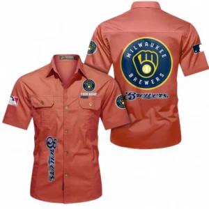 Milwaukee Brewers Fans Gift Short Sleeved Shirt, All Over Print Short Sleeved Shirt For Sport Fan, Custom Name MLB140072325447-Red