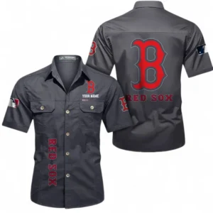 Boston Red Sox Fans Gift Short Sleeved Shirt, All Over Print Short Sleeved Shirt For Sport Fan, Custom Name MLB140072325448-Dark Gray