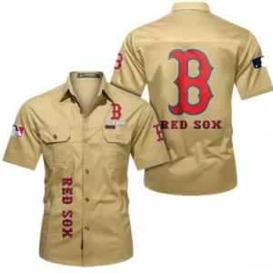 Boston Red Sox Fans Gift Short Sleeved Shirt, All Over Print Short Sleeved Shirt For Sport Fan, Custom Name MLB140072325448-Khaki
