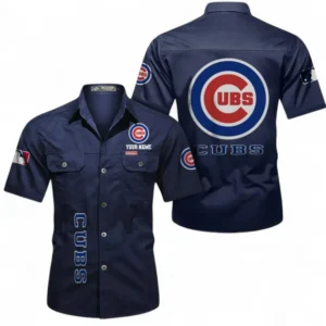 Chicago Cubs Fans Gift Short Sleeved Shirt, All Over Print Short Sleeved Shirt For Sport Fan, Custom Name MLB140072325449-Dark Blue
