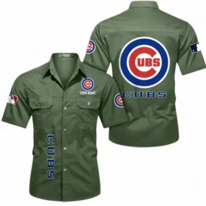 Chicago Cubs Fans Gift Short Sleeved Shirt, All Over Print Short Sleeved Shirt For Sport Fan, Custom Name MLB140072325449-Army Green