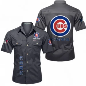 Chicago Cubs Fans Gift Short Sleeved Shirt, All Over Print Short Sleeved Shirt For Sport Fan, Custom Name MLB140072325449-Dark Gray