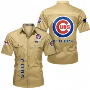 Chicago Cubs Fans Gift Short Sleeved Shirt, All Over Print Short Sleeved Shirt For Sport Fan, Custom Name MLB140072325449-Khaki