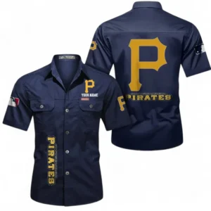 Pittsburgh Pirates Fans Gift Short Sleeved Shirt, All Over Print Short Sleeved Shirt For Sport Fan, Custom Name MLB140072325450-Dark Blue